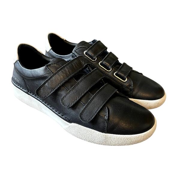 Josef Seibel Womans 8.5 Claire Leather Sneakers Hook & Loop COMFORT Shoes Black - Picture 2 of 10